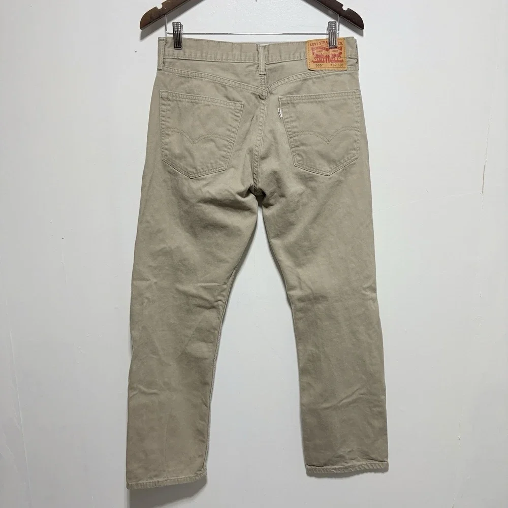 Levis 505 Jeans Mens 32 X 30 Khaki Tan Straight Regular Fit Cotton Denim